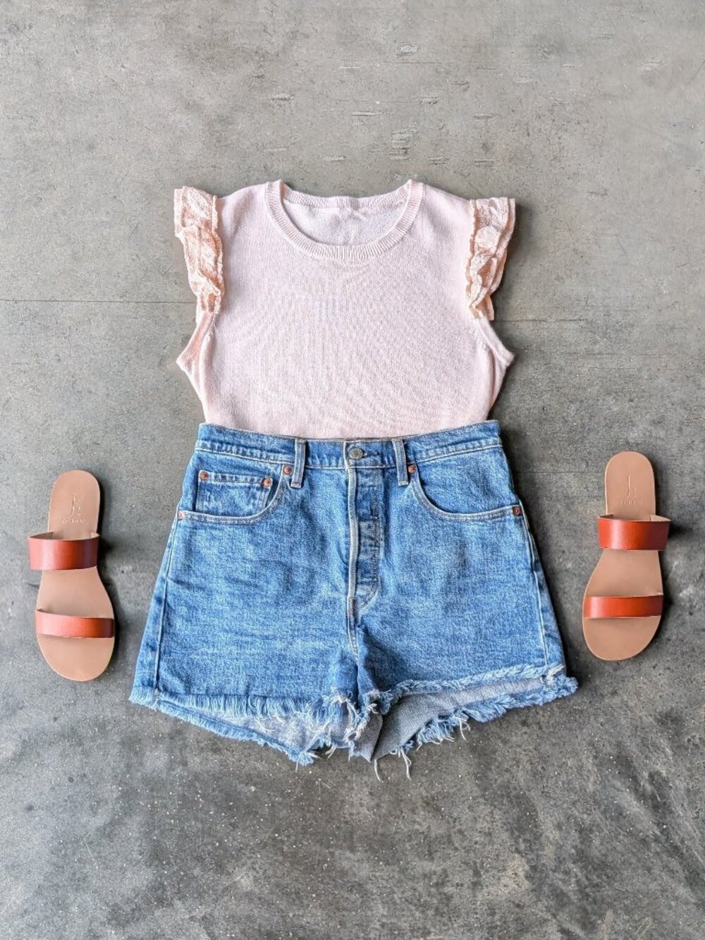 LOFT Pastel Pink Eyelet Ruffle Sleeve Knit Tank Top Sweater Vest
